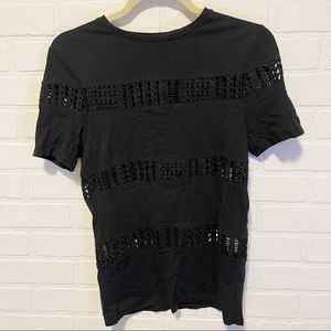 Fabletics Black Cutout Crochet Shirt Size Small